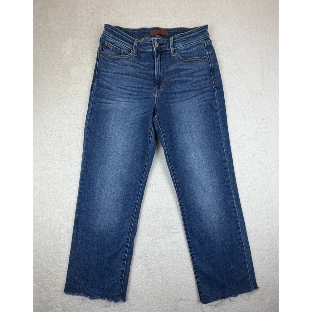 Judy Blue Dad Jeans High Rise Dark Wash Straight Leg Raw‎ Hem Size 7/28
